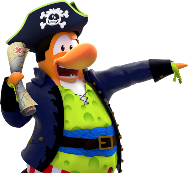 A Cartoon Pirate Penguin Holding A Map And A Paper