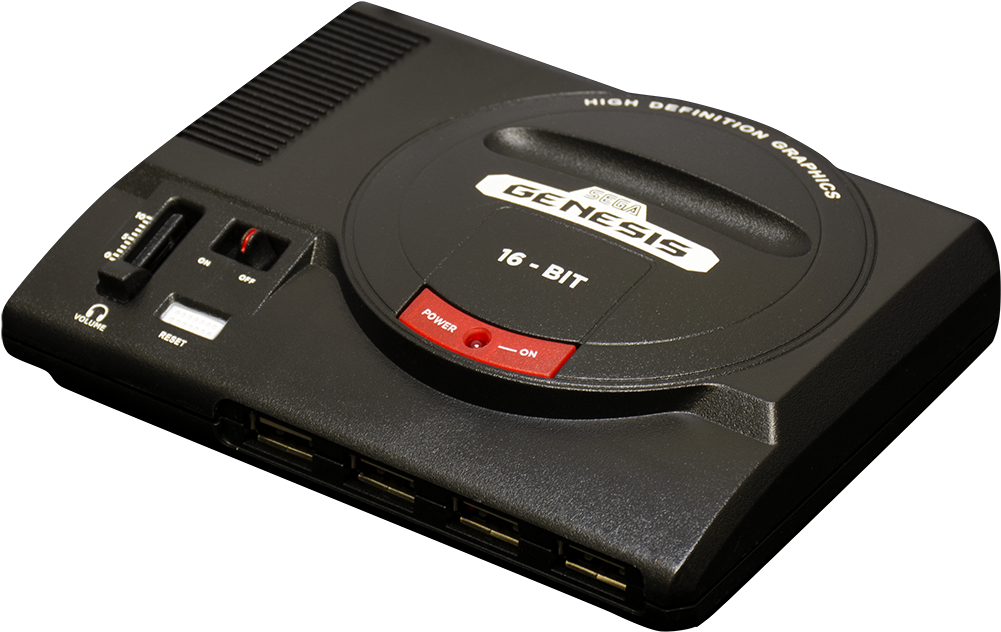 A Black Gaming Console With A Red Button And A Red Dial