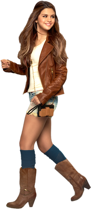 A Woman In A Leather Jacket And Blue Socks