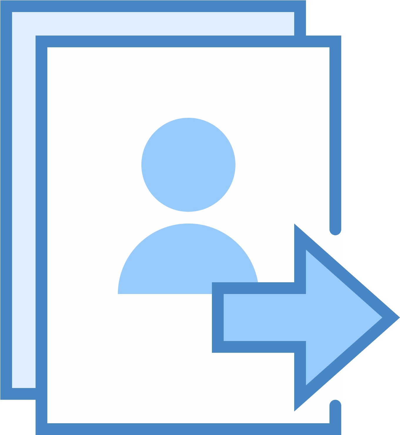 A Blue And White Icon With A Arrow Pointing To A Person
