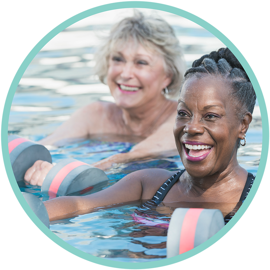 Women In A Pool With Dumbbells