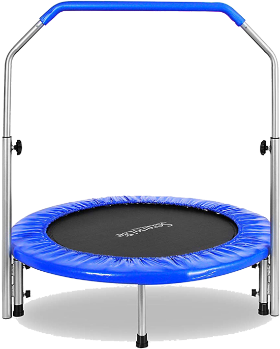 A Blue Trampoline With Metal Handles