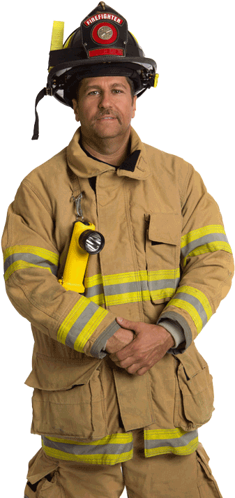 A Firefighter Wearing A Helmet And A Yellow Jacket