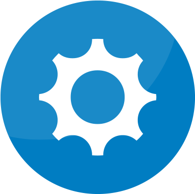 A Blue Circle With A White Gear In It