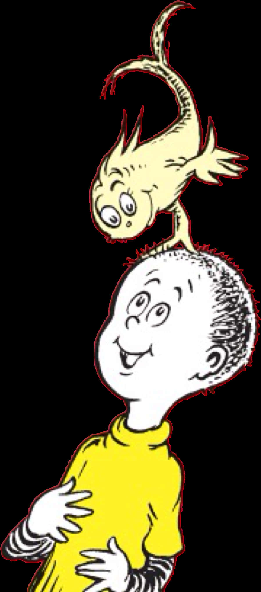 A Cartoon Of A Bird Standing On A Head Of A Boy