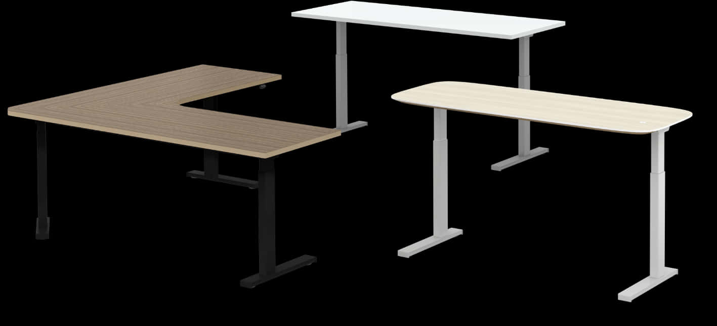 A Group Of Desks With Black Background