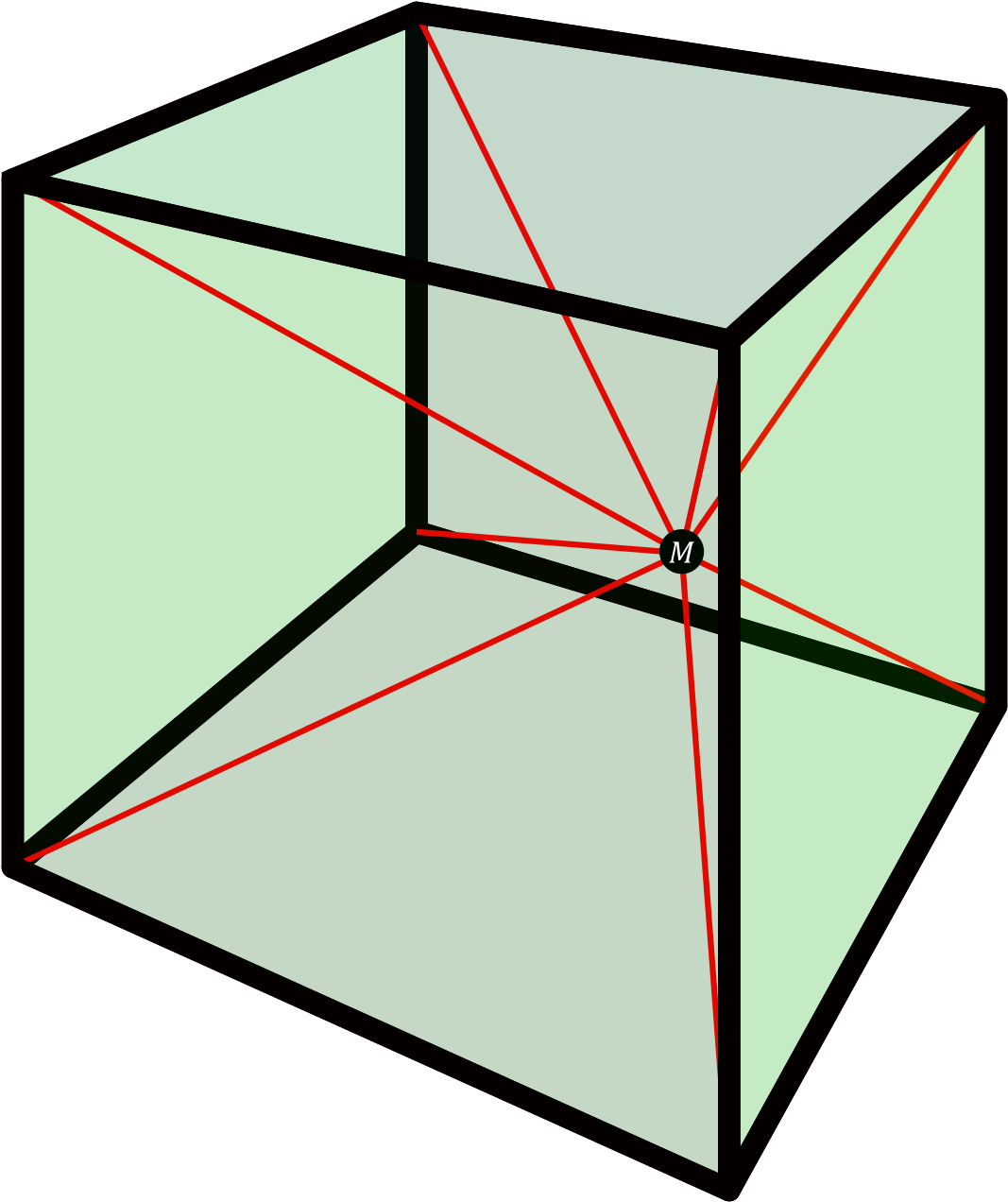 A Green Cube With Red Lines