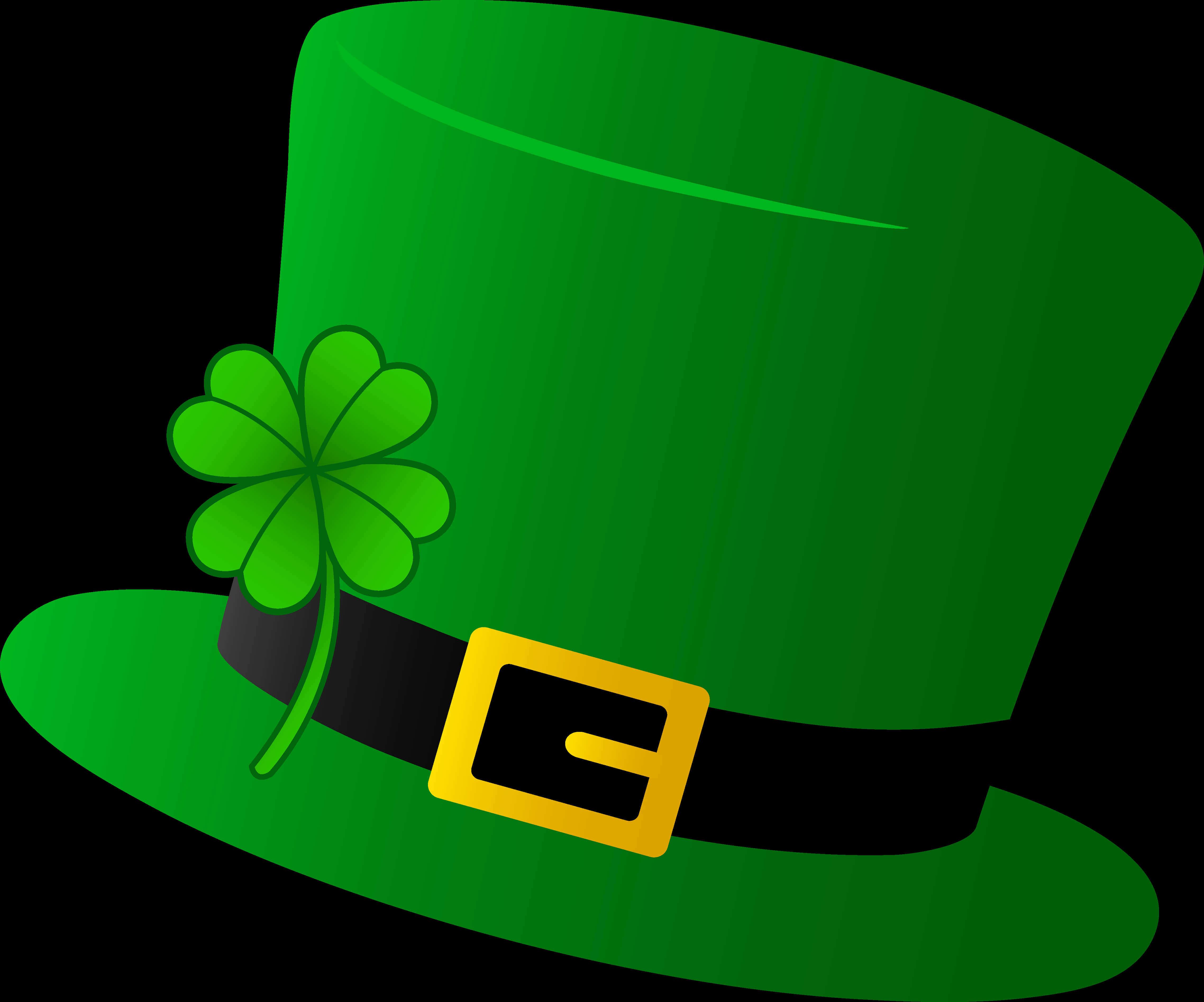 A Green Hat With A Black Belt And A Clover On It