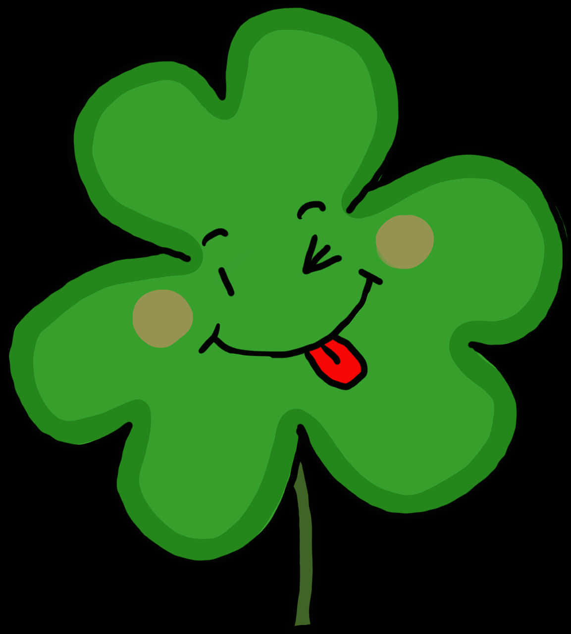 A Cartoon Of A Clover With A Face And Tongue Sticking Out