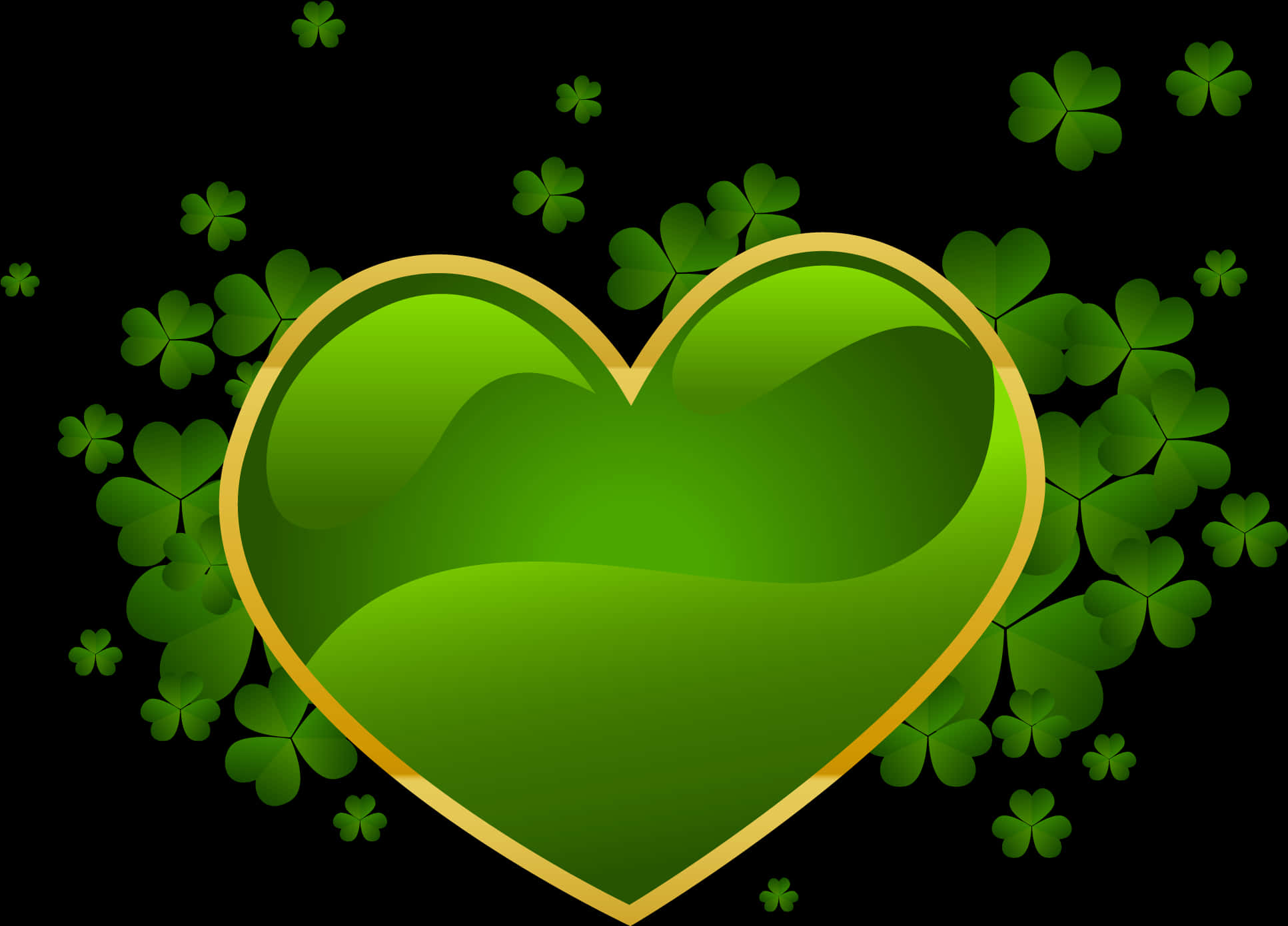 A Green Heart With Gold Border Surrounded By Clovers