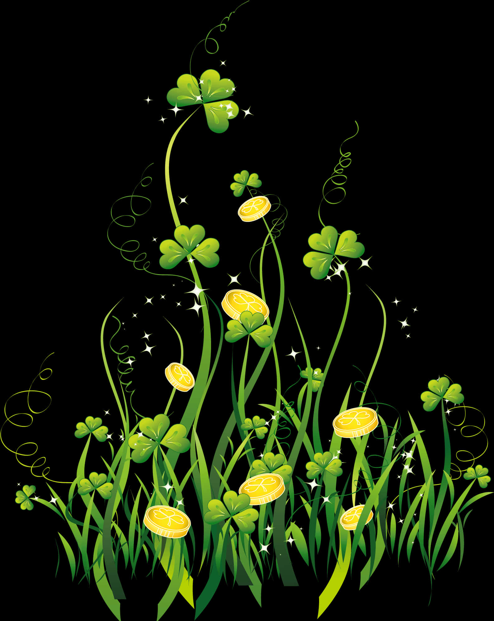 Clovers And Coins On A Black Background