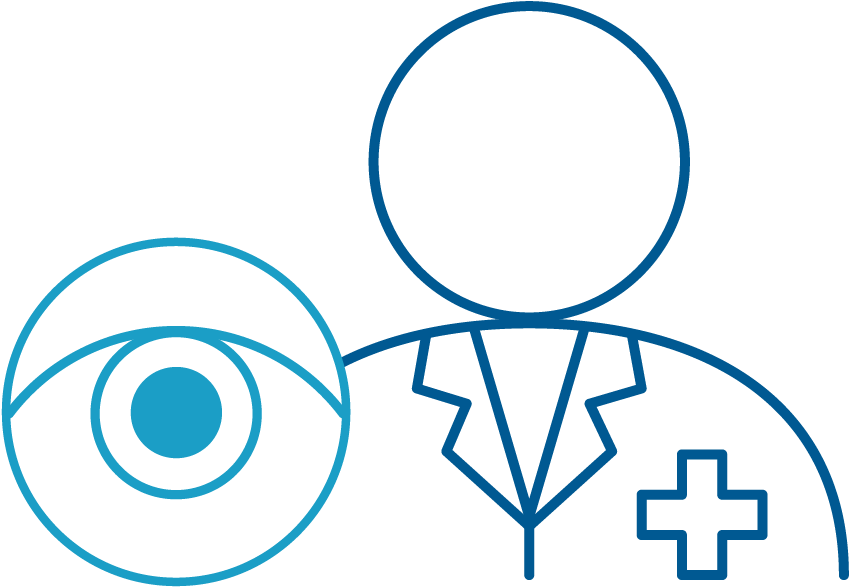 A Blue And White Outline Of A Doctor With A Blue Eye And Cross