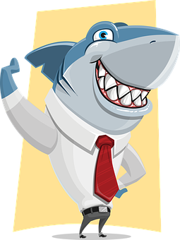 A Cartoon Shark Wearing A Tie And A Shirt
