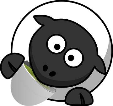A Cartoon Of A Black Sheep With A Cup Of Green Liquid