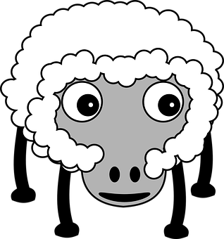 A Cartoon Of A Sheep With Big Eyes And A Black Background