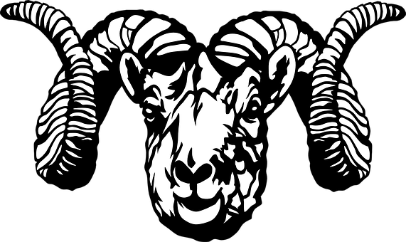 A White And Black Image Of A Ram's Head