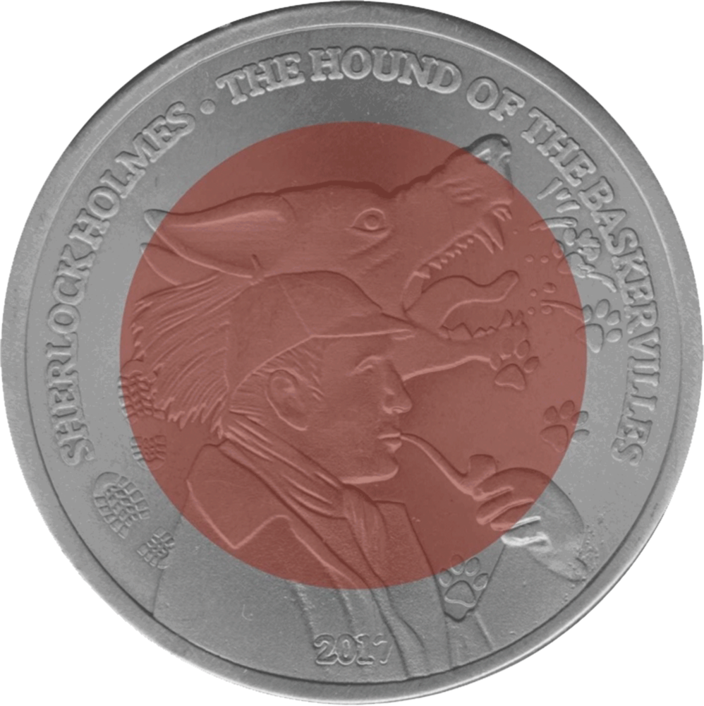 A Silver Coin With A Red Circle