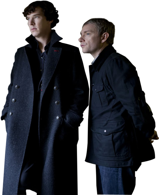 Two Men In Coats Standing Next To Each Other