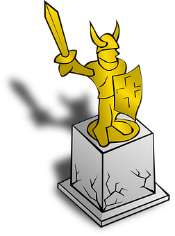 A Gold Statue Of A Warrior Holding A Sword