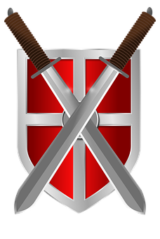 A Logo Of A Shield With Swords