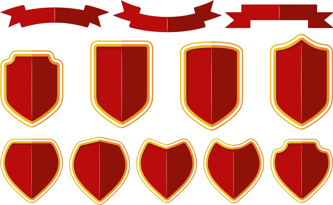 A Red And Gold Shield Shapes