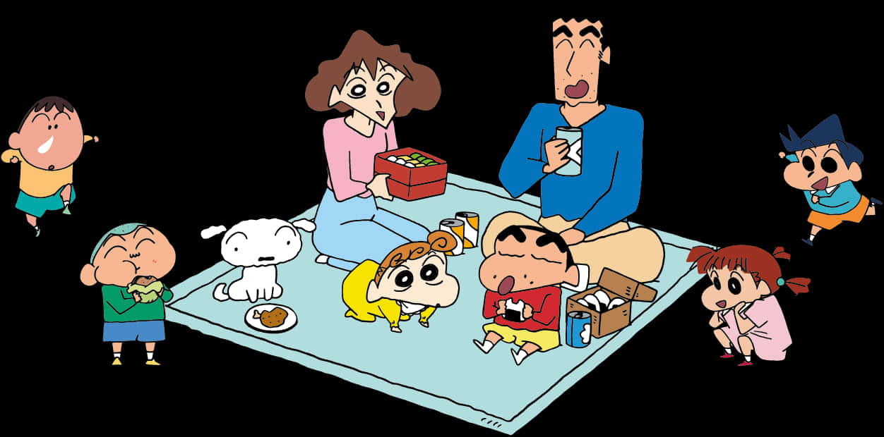 A Cartoon Of A Family Picnic