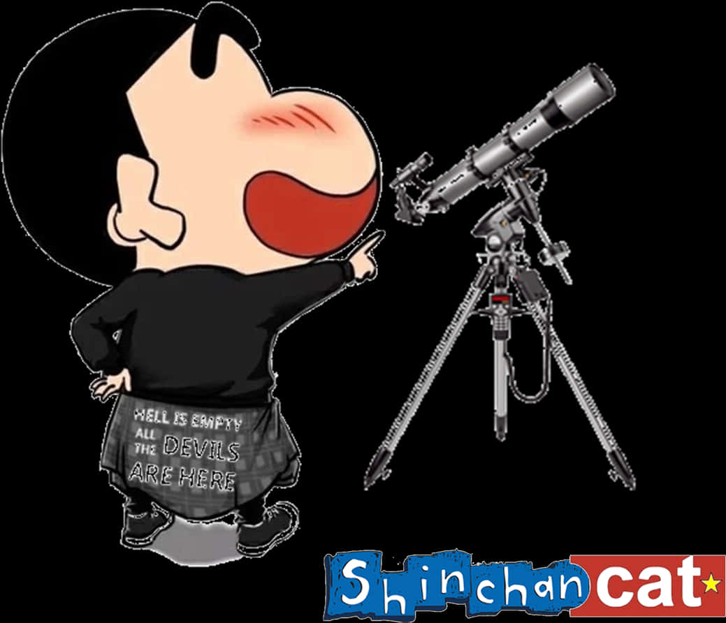 A Cartoon Of A Man Pointing At A Telescope