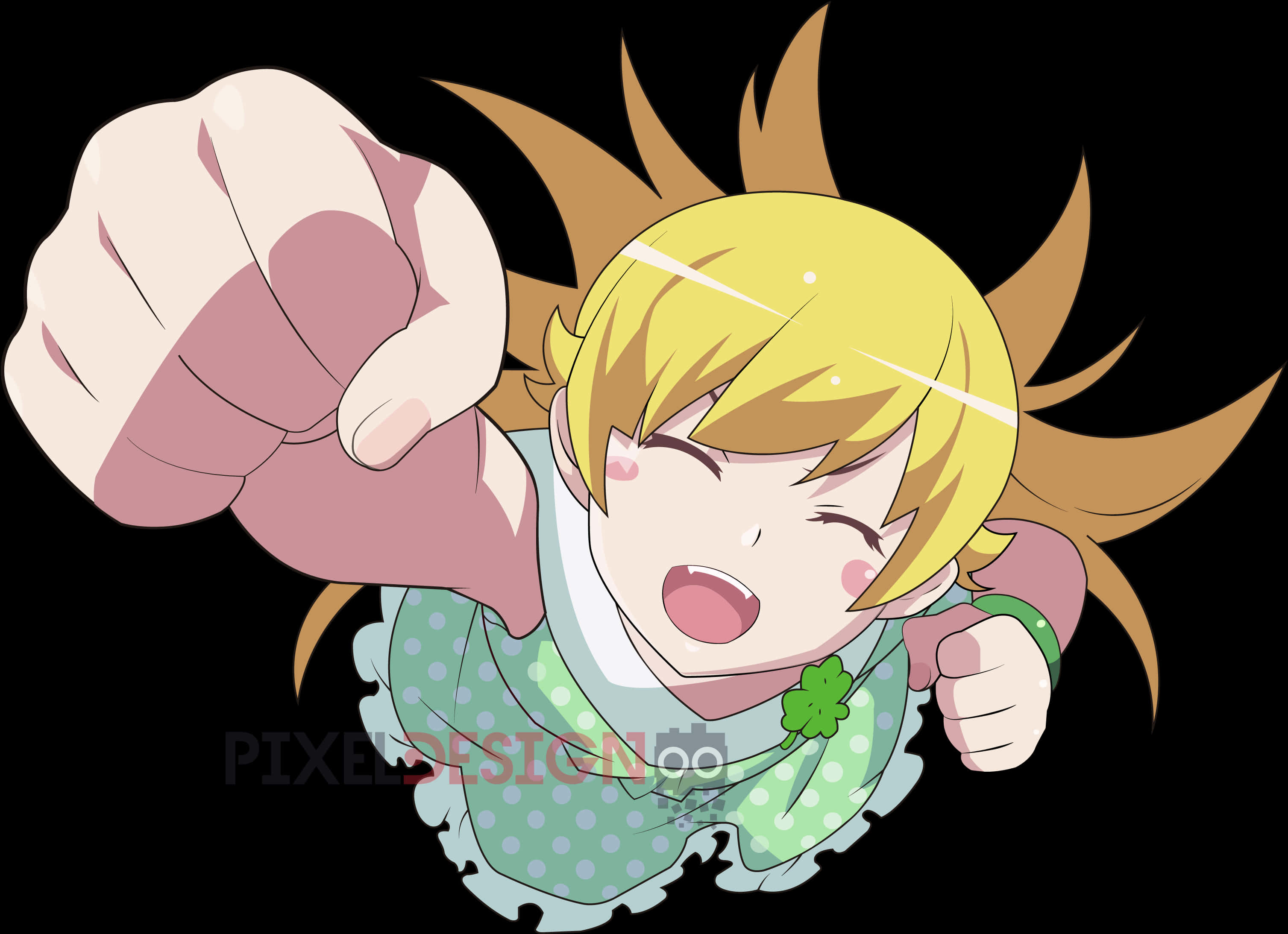 A Cartoon Of A Girl With Her Fist Up