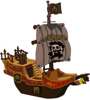A Cartoon Pirate Ship With A Black Background