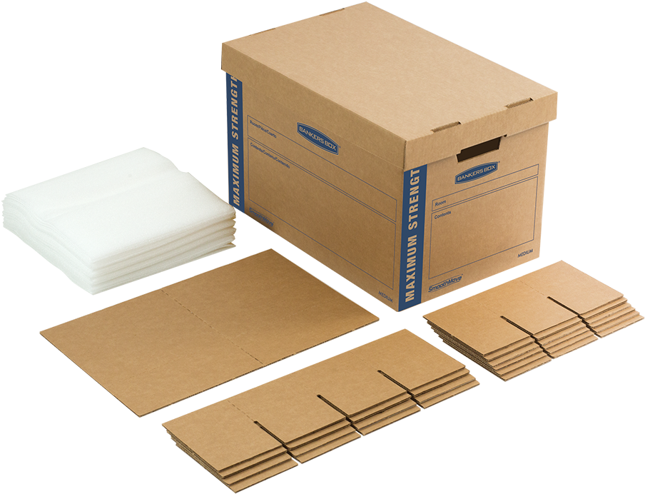 A Cardboard Box And Several Pieces Of Paper