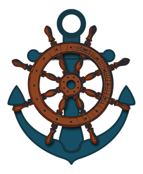 A Blue And Brown Ship Wheel