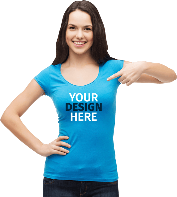 A Woman Pointing At Her Shirt