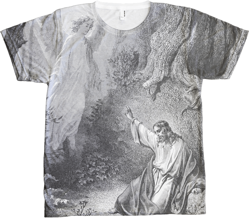 A T-shirt With A Picture Of A Man And A Angel