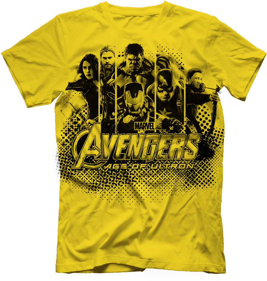 A Yellow T-shirt With A Graphic Design On It