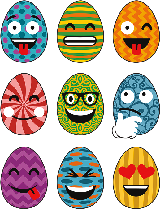A Group Of Colorful Eggs With Different Faces