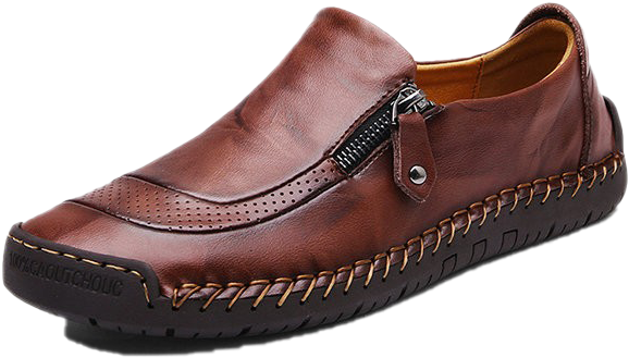 A Brown Leather Shoe With A Zipper