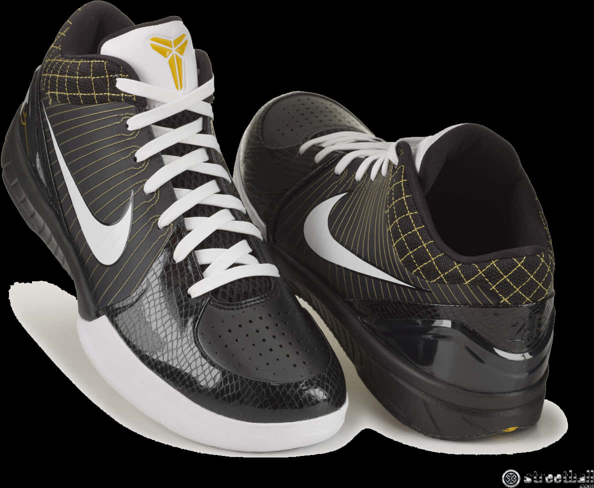 A Pair Of Black And Yellow Sneakers