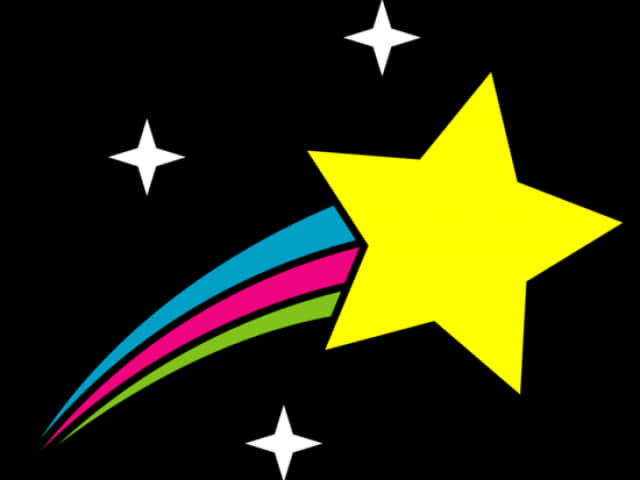 A Yellow Star With A Colorful Shooting Star And White Stars