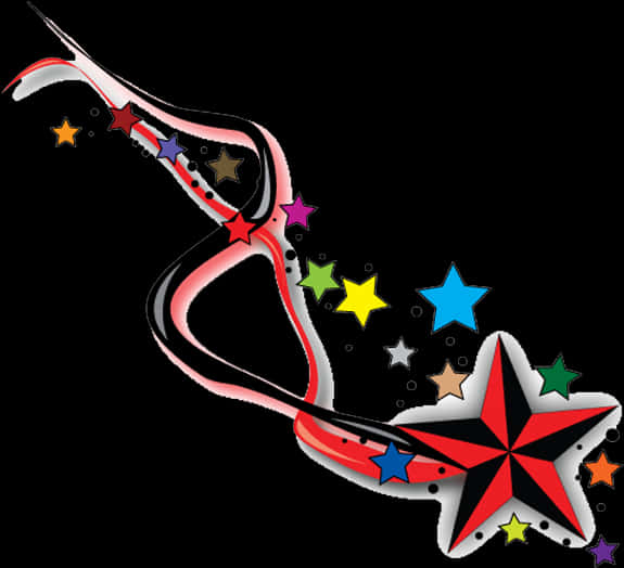 A Red And Black Star With Colorful Stars