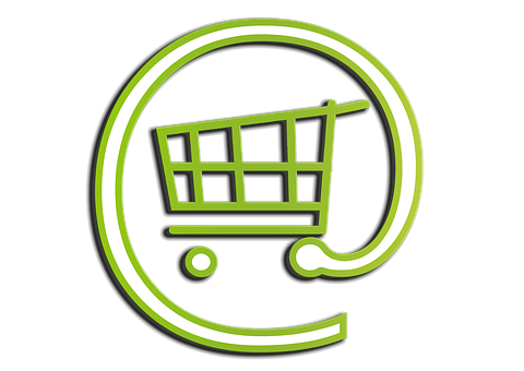 A Green And White Logo With A Shopping Cart In A Circle