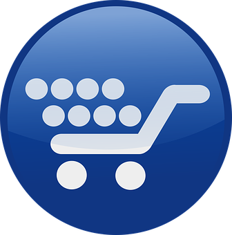 A Blue Button With A White Shopping Cart