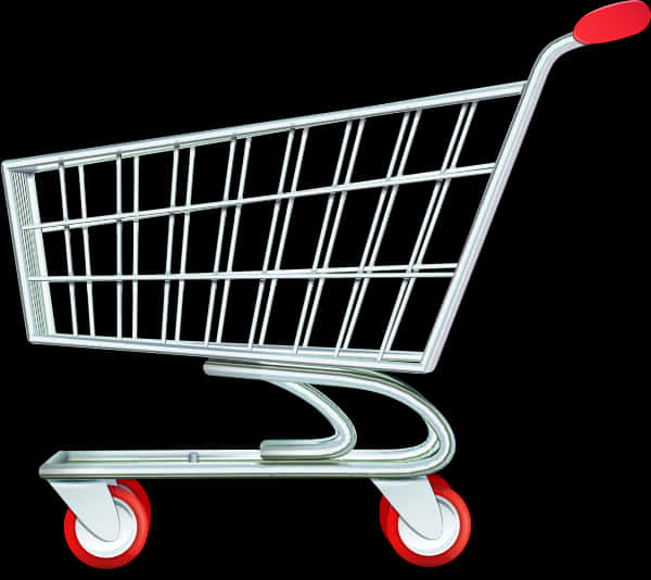 Silver Shopping Cart With Red Handle