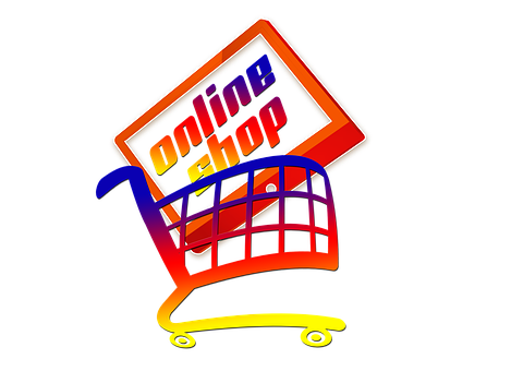 A Colorful Shopping Cart With A Sign