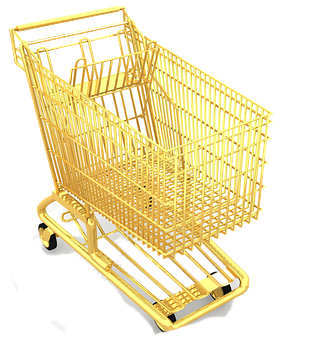 A Gold Shopping Cart On Wheels