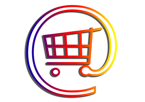 A Colorful Logo With A Shopping Cart In A Circle