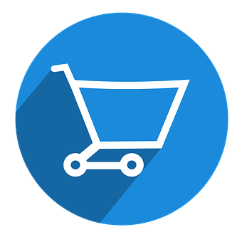 A Blue Circle With A White Outline Of A Shopping Cart