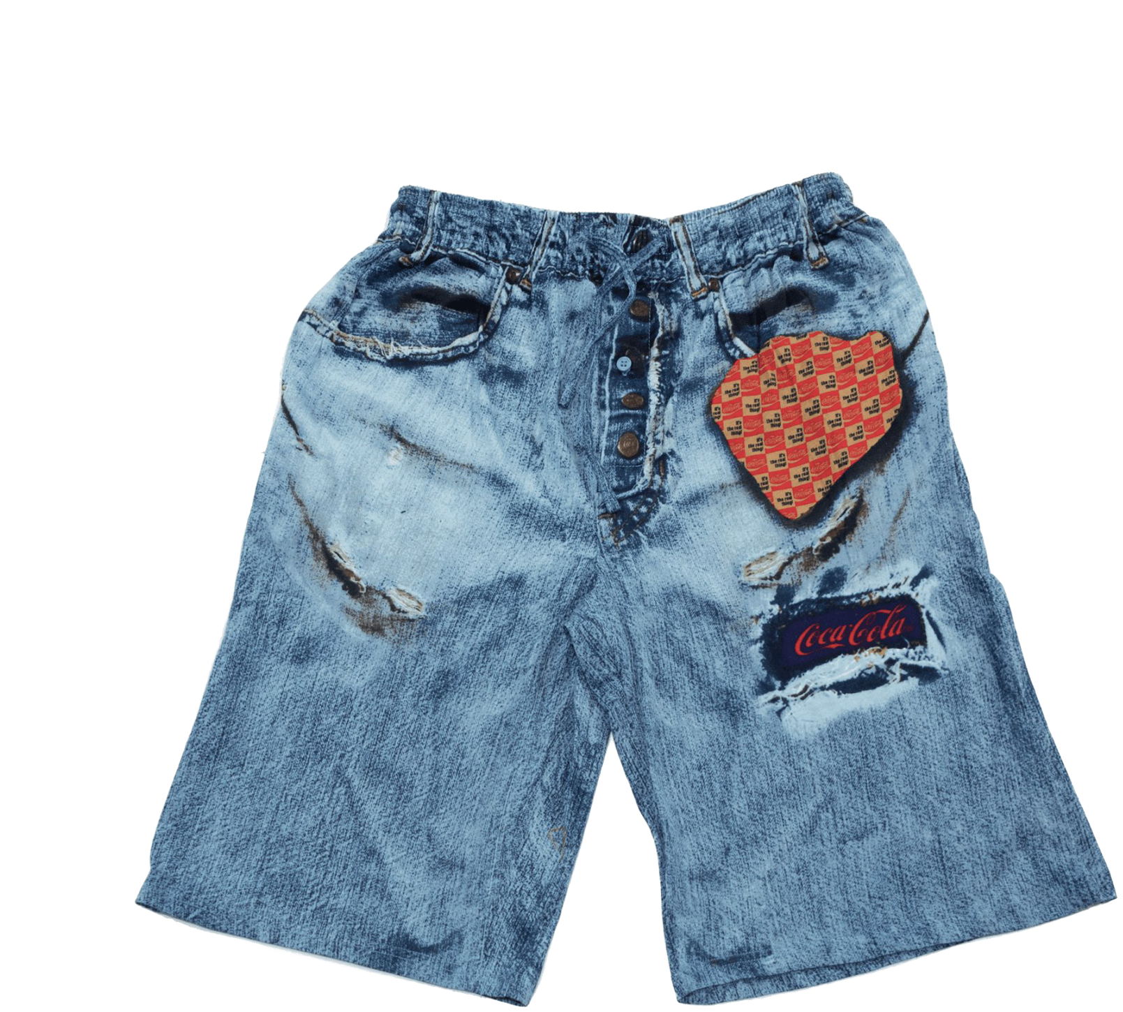 A Pair Of Blue Jeans With A Red Logo On The Front