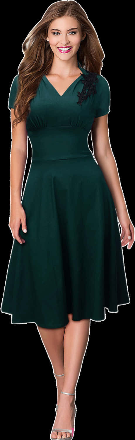A Woman Wearing A Green Dress