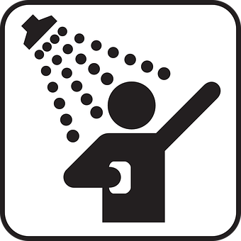 A Black And White Sign With A Person Taking A Shower