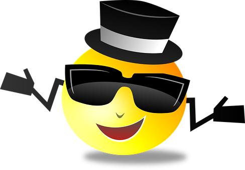 A Yellow Smiley Face With Sunglasses And A Top Hat